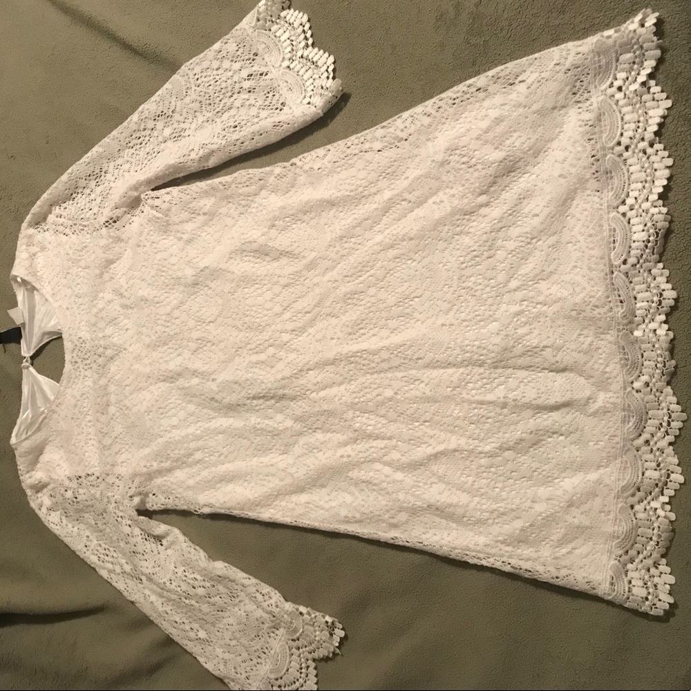 White lace mini shift dress